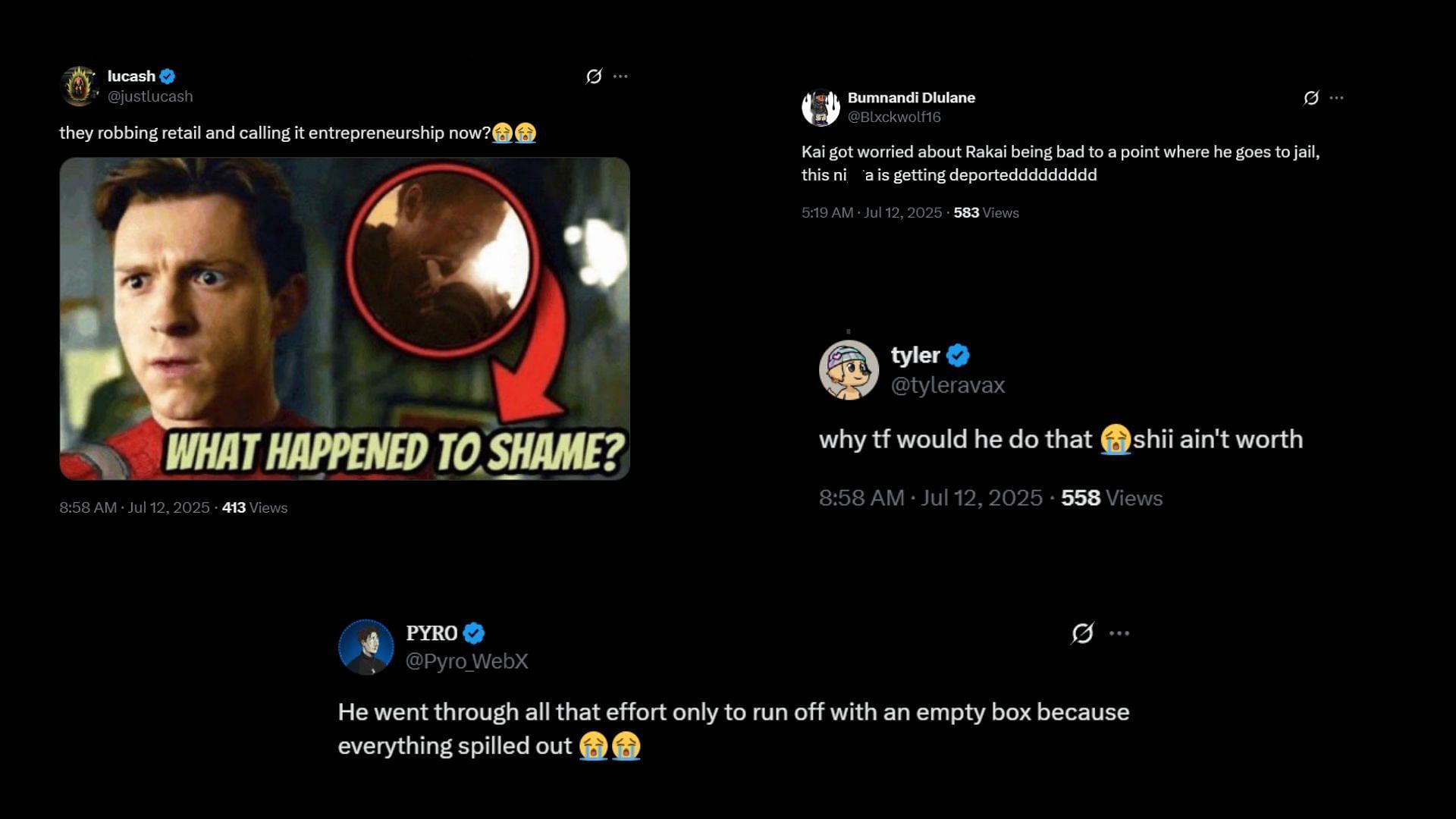 More reaction to Rayasianboy's Walmart antics (Images via @scubaryan_, @SlatDontMiss/X)